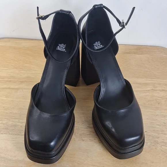 Wild Fable Black Square Toe Platform Block Heels Pumps Ankle Strap Size 8.5 - Picture 11 of 13